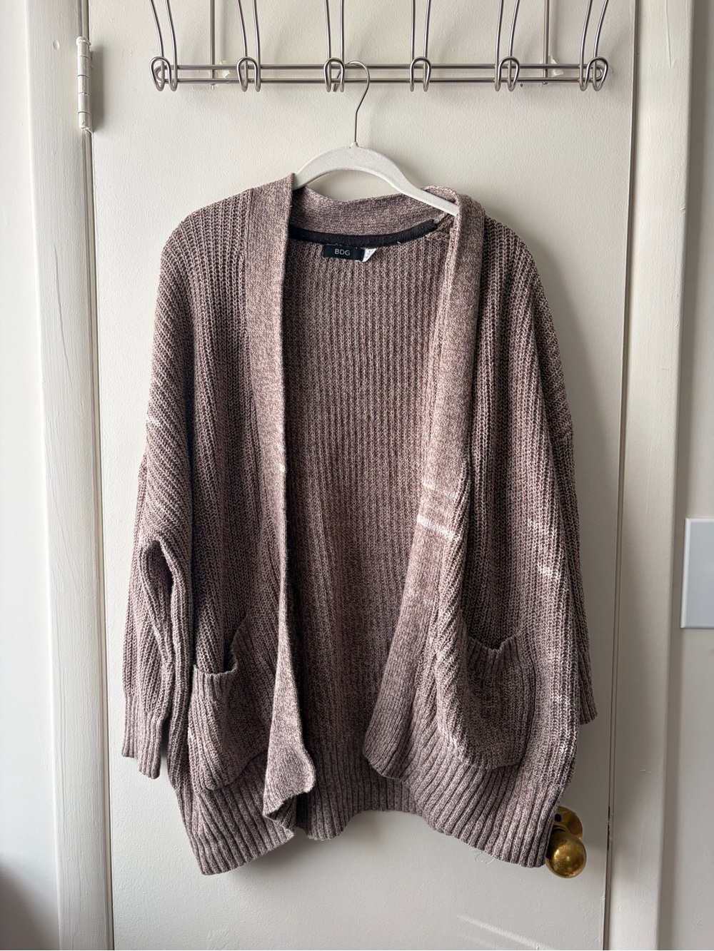 BDG Ribbed Open-Front Cardigan - Taupe